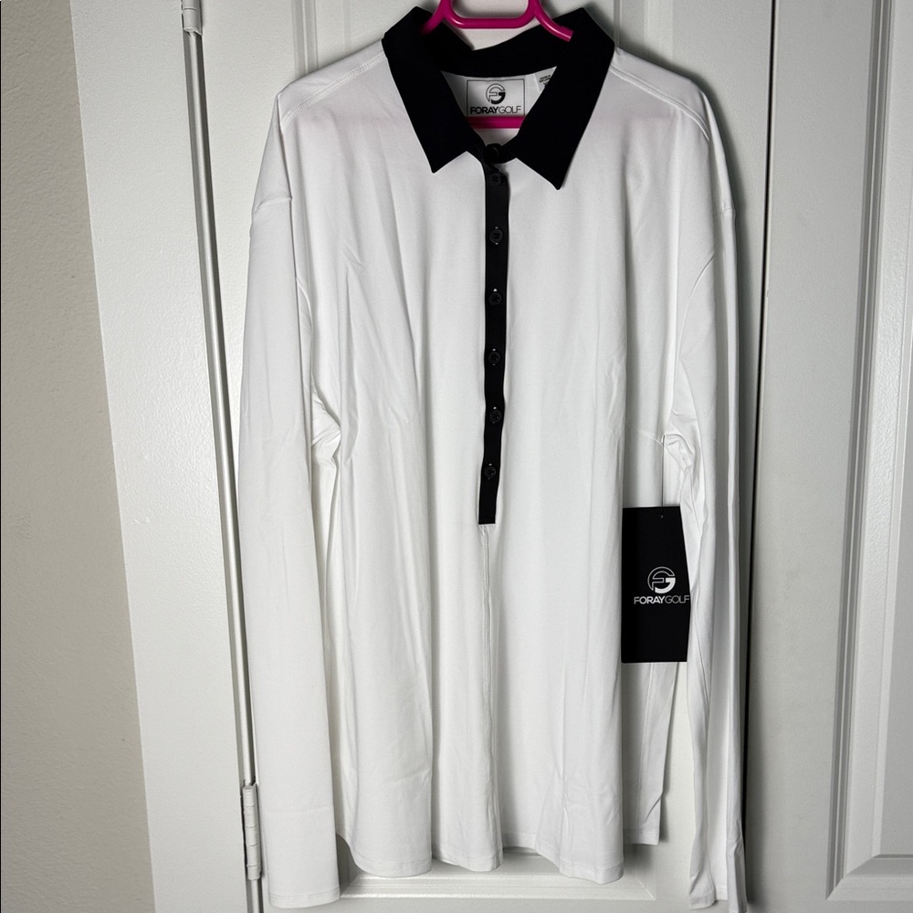 FORAYGOLF Black and White Core Long Sleeve Polo Top